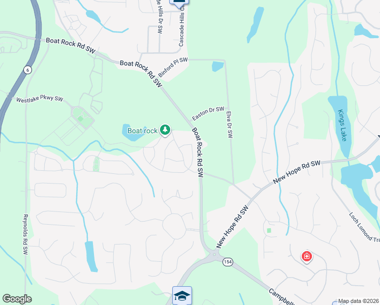 map of restaurants, bars, coffee shops, grocery stores, and more near 5255 Lakerock Way Southwest in Atlanta