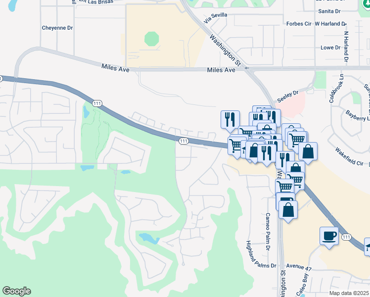 map of restaurants, bars, coffee shops, grocery stores, and more near 78535 Vista Del Sol in Indian Wells