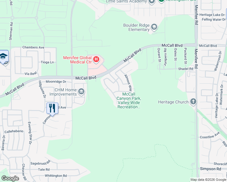 map of restaurants, bars, coffee shops, grocery stores, and more near 27864 Maywood Bend Drive in Menifee