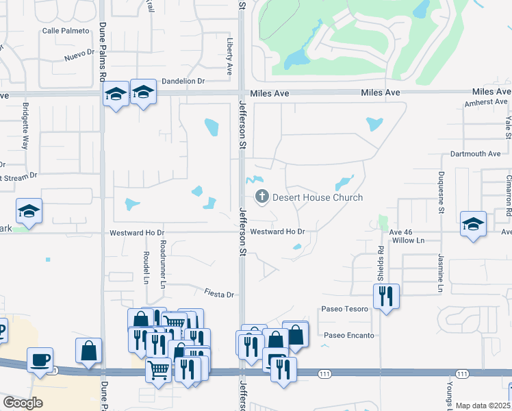 map of restaurants, bars, coffee shops, grocery stores, and more near 80511 Indian Springs Drive in Indio