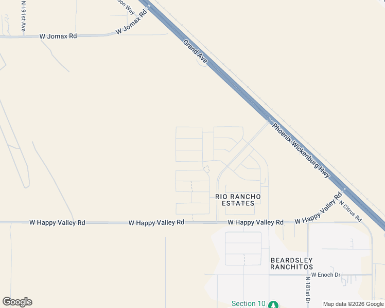 map of restaurants, bars, coffee shops, grocery stores, and more near 18632 West Happy Valley Road in Wittmann