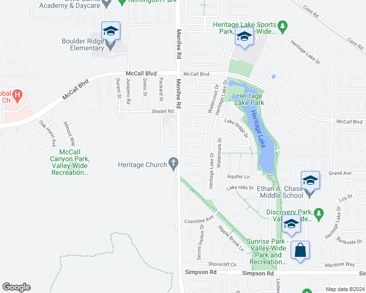 map of restaurants, bars, coffee shops, grocery stores, and more near 29015 Navigator Way in Menifee