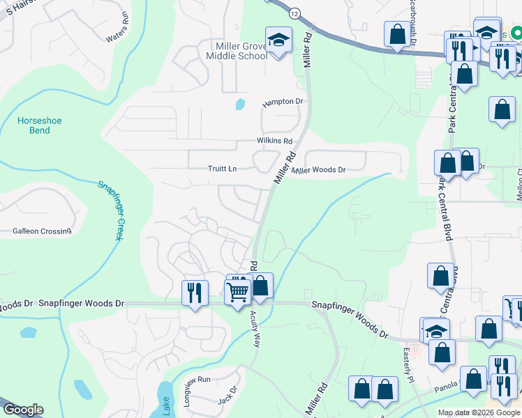 map of restaurants, bars, coffee shops, grocery stores, and more near 2462 Kentwell Lane in Decatur