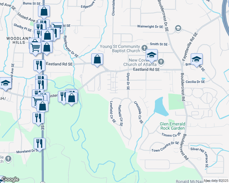 map of restaurants, bars, coffee shops, grocery stores, and more near 1339 Callahan Cove in Atlanta