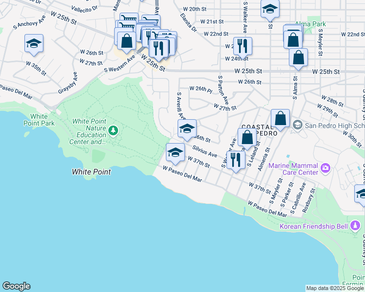 map of restaurants, bars, coffee shops, grocery stores, and more near in Los Angeles County