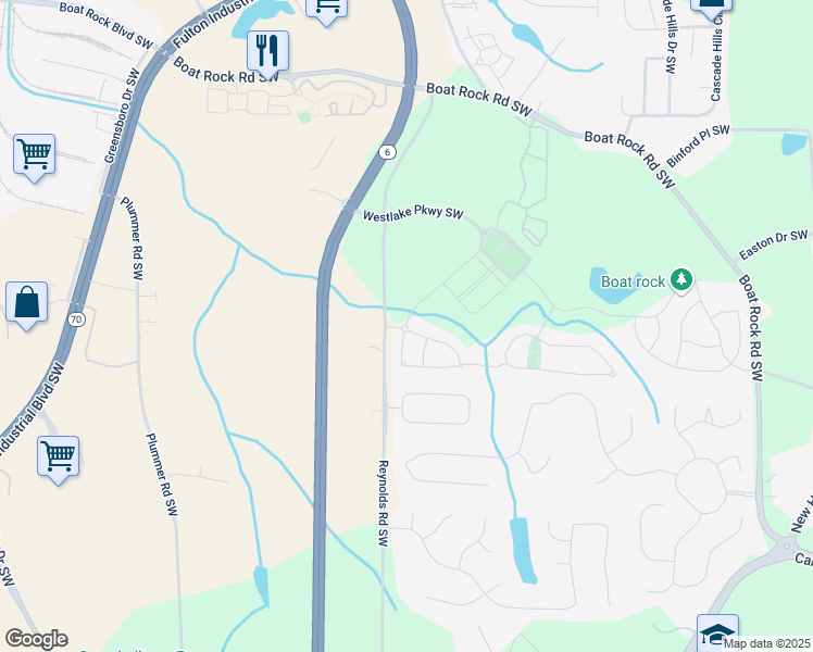 map of restaurants, bars, coffee shops, grocery stores, and more near 1384 Stone Bay Drive Southwest in Atlanta