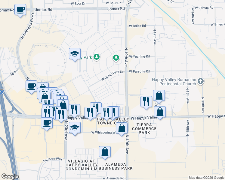 map of restaurants, bars, coffee shops, grocery stores, and more near 2016 West Trotter Trail in Phoenix