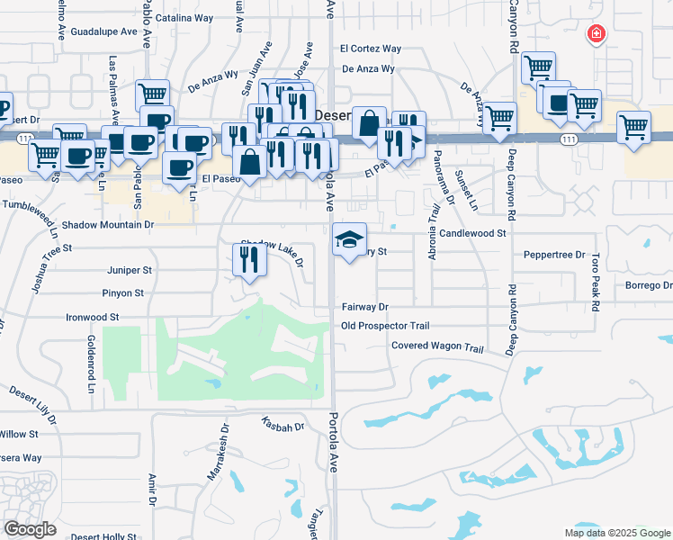 map of restaurants, bars, coffee shops, grocery stores, and more near in Palm Desert