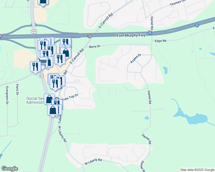 map of restaurants, bars, coffee shops, grocery stores, and more near 750 Great Oak Place in Villa Rica