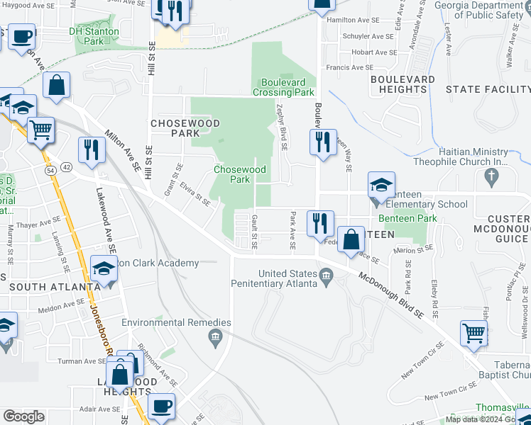 map of restaurants, bars, coffee shops, grocery stores, and more near 495 Cassanova Street Southeast in Atlanta
