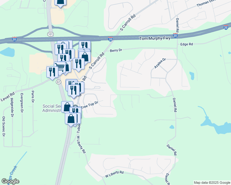 map of restaurants, bars, coffee shops, grocery stores, and more near 734 Great Oak Place in Villa Rica