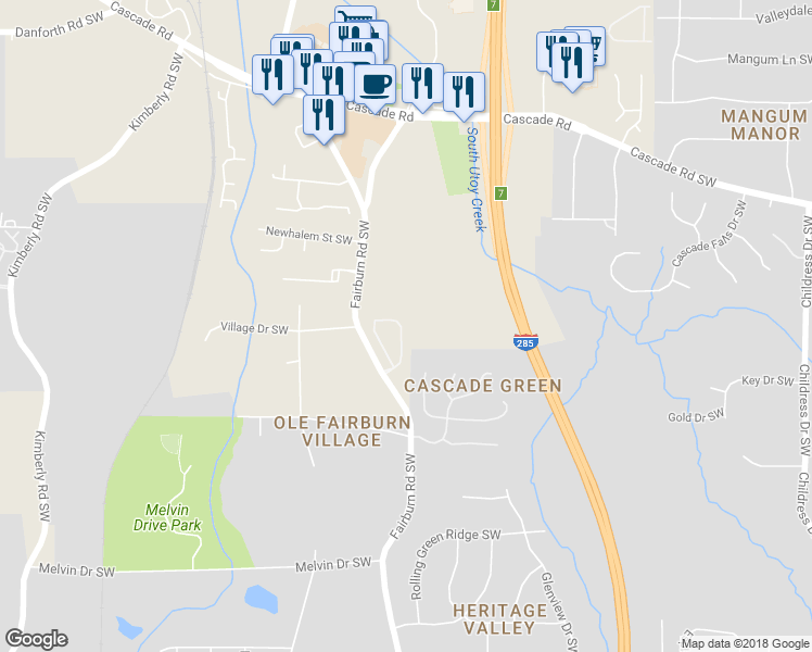 map of restaurants, bars, coffee shops, grocery stores, and more near 2100 Suttles Drive Southwest in Atlanta