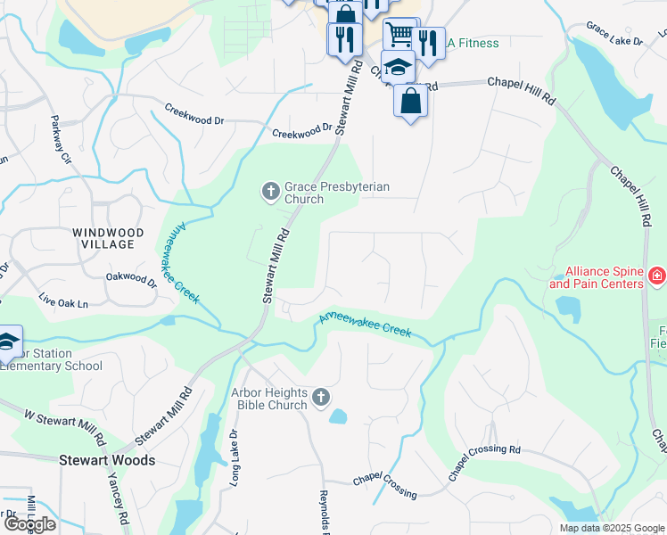 map of restaurants, bars, coffee shops, grocery stores, and more near 6217 Millstone Tr in Douglasville
