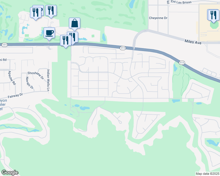 map of restaurants, bars, coffee shops, grocery stores, and more near 45710 Pueblo Road in Indian Wells