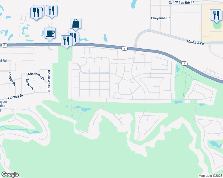 map of restaurants, bars, coffee shops, grocery stores, and more near 77047 Neville Drive in Indian Wells