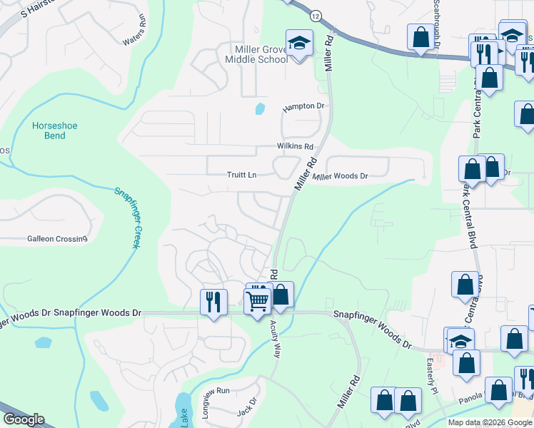 map of restaurants, bars, coffee shops, grocery stores, and more near 4973 Windsor Downs Lane in Decatur