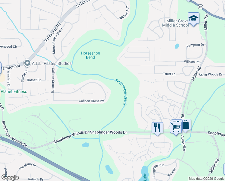 map of restaurants, bars, coffee shops, grocery stores, and more near 2611 Buccanneers Cove in Decatur