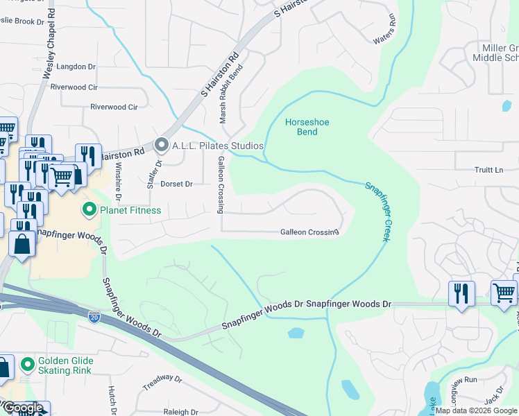 map of restaurants, bars, coffee shops, grocery stores, and more near 5272 Galleon Crossing in Decatur