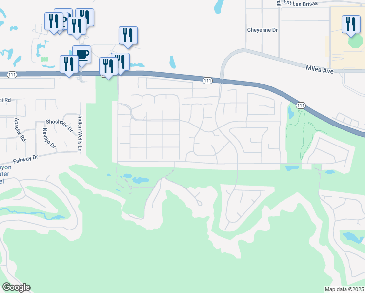 map of restaurants, bars, coffee shops, grocery stores, and more near 45710 Pueblo Road in Indian Wells