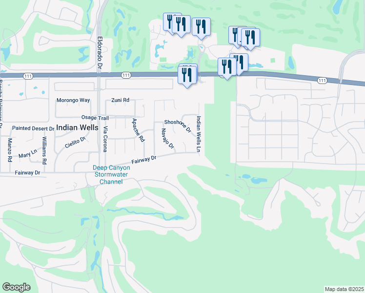 map of restaurants, bars, coffee shops, grocery stores, and more near 45715 Cholame Way in Indian Wells