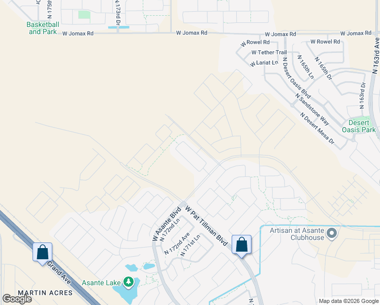 map of restaurants, bars, coffee shops, grocery stores, and more near North Pat Tillman Boulevard in Surprise