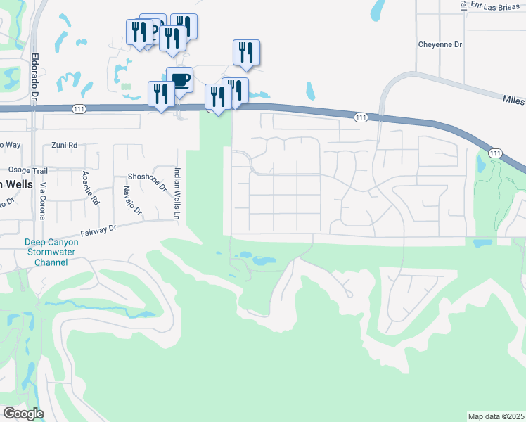 map of restaurants, bars, coffee shops, grocery stores, and more near 76770 Lark Drive in Indian Wells