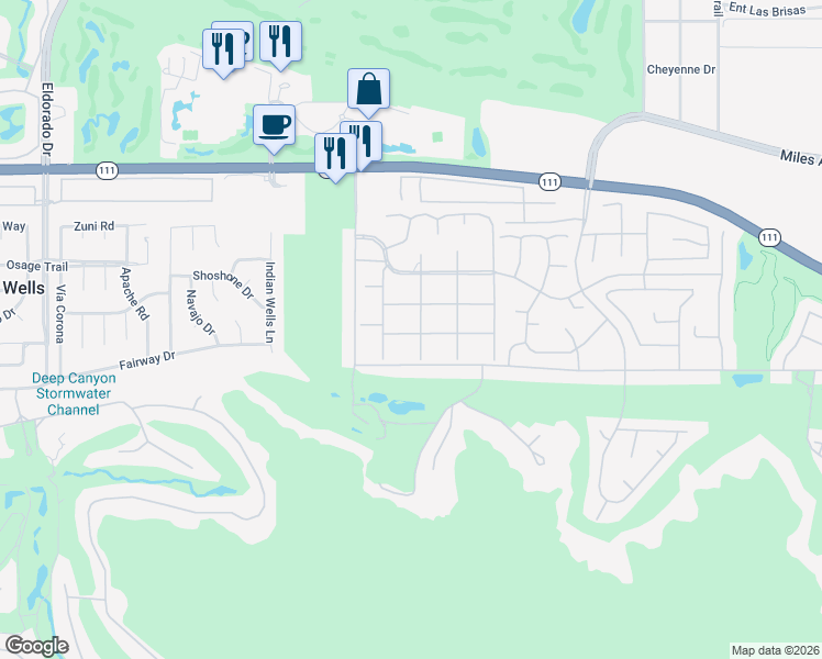map of restaurants, bars, coffee shops, grocery stores, and more near 76790 Lark Drive in Indian Wells