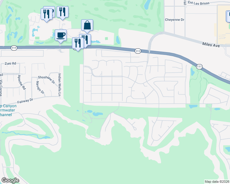 map of restaurants, bars, coffee shops, grocery stores, and more near 76930 Lark Drive in Indian Wells