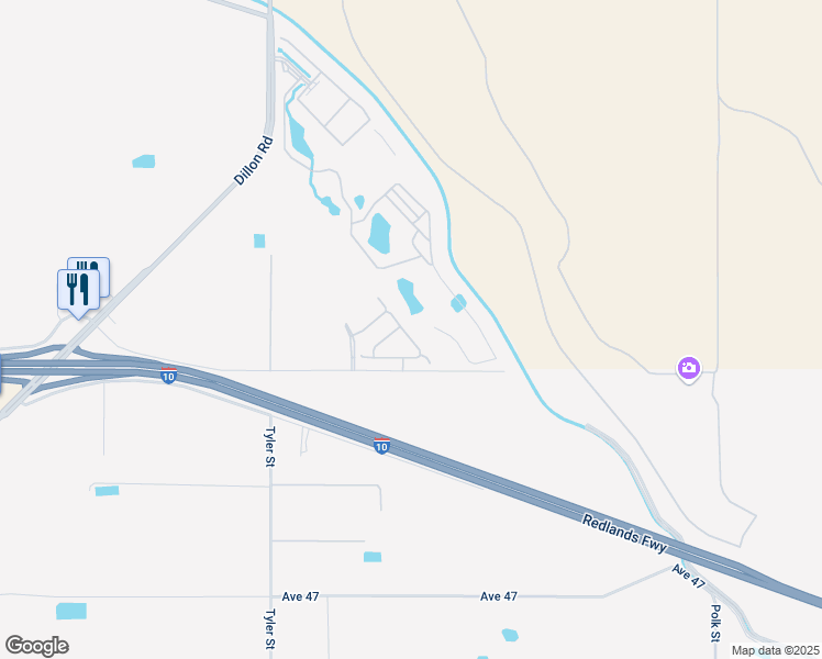 map of restaurants, bars, coffee shops, grocery stores, and more near 45938 Meritage Lane in Coachella