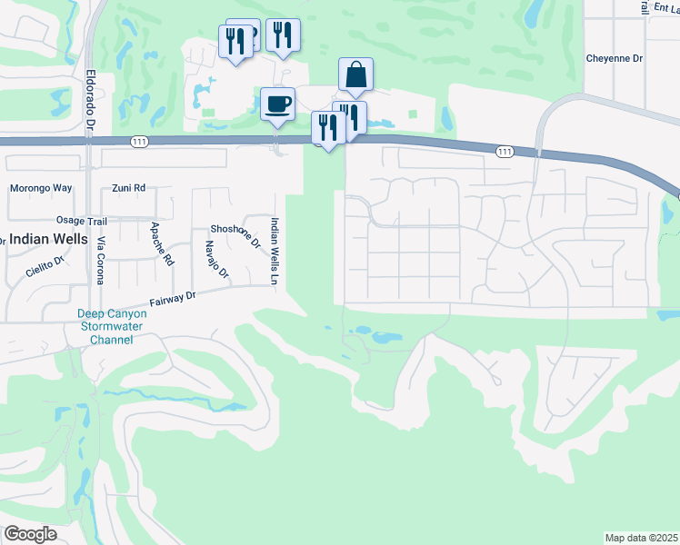 map of restaurants, bars, coffee shops, grocery stores, and more near 76670 Lark Lane in Indian Wells