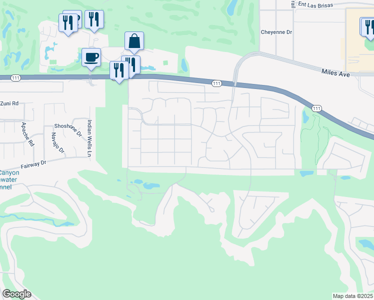 map of restaurants, bars, coffee shops, grocery stores, and more near 76975 Robin Drive in Indian Wells