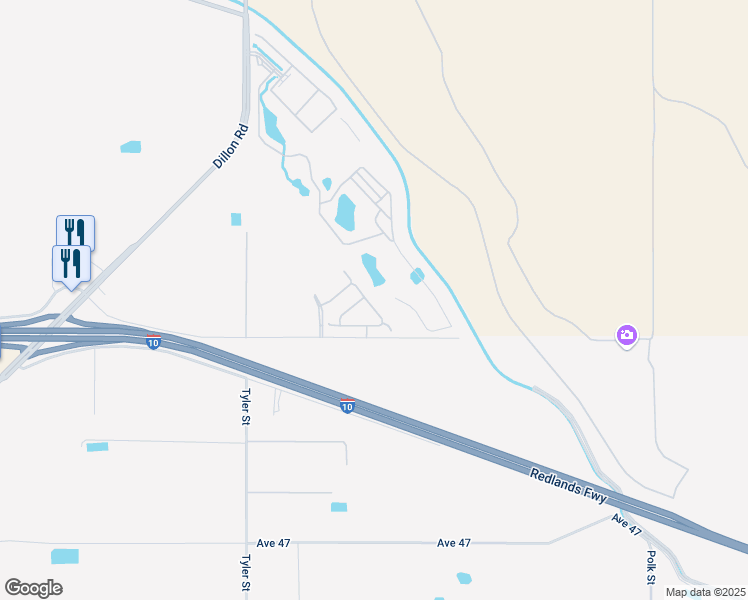 map of restaurants, bars, coffee shops, grocery stores, and more near 45938 Meritage Lane in Coachella