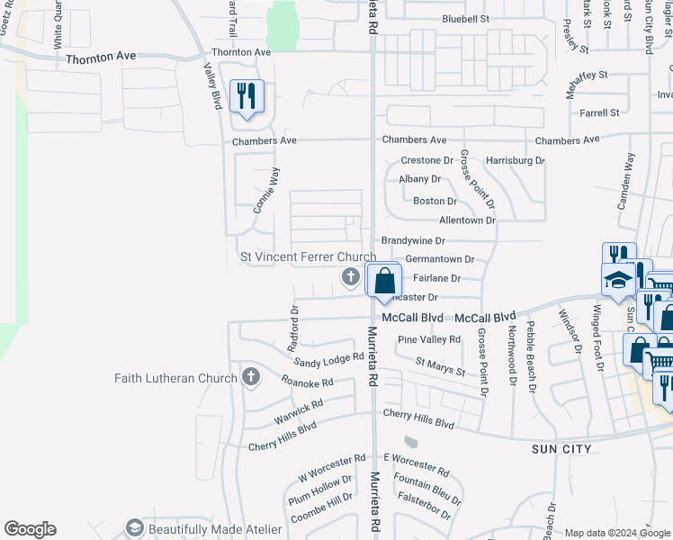 map of restaurants, bars, coffee shops, grocery stores, and more near 27701 Murrieta Road in Menifee