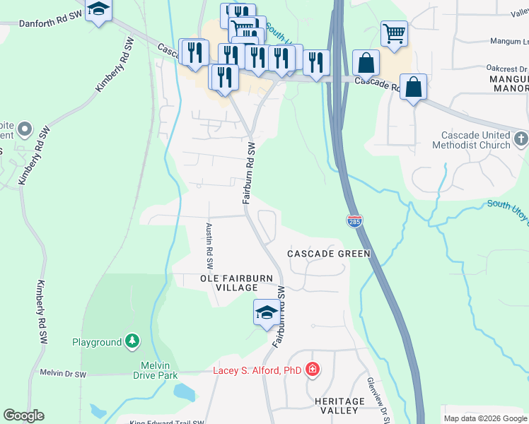 map of restaurants, bars, coffee shops, grocery stores, and more near 4000 Suttles Drive Southwest in Atlanta
