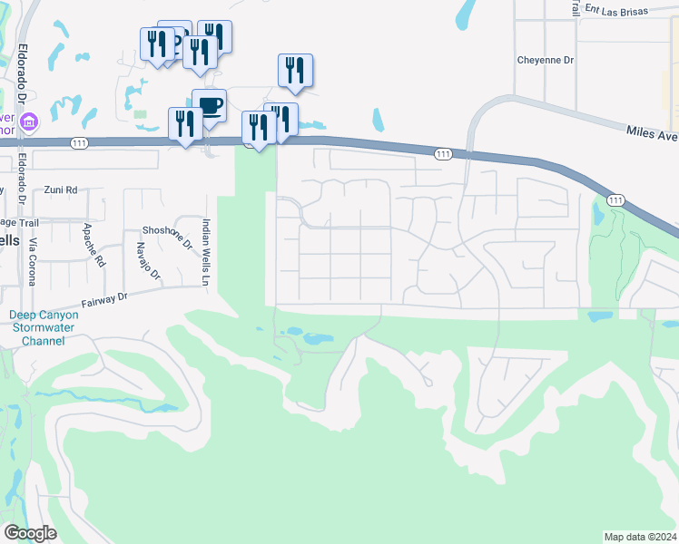map of restaurants, bars, coffee shops, grocery stores, and more near 76830 Lark Drive in Indian Wells