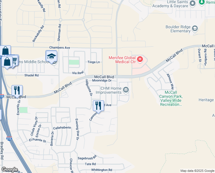 map of restaurants, bars, coffee shops, grocery stores, and more near 27800 Cactus Flower Drive in Menifee