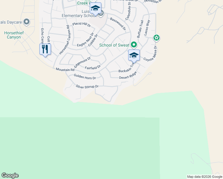 map of restaurants, bars, coffee shops, grocery stores, and more near 13640 Silver Stirrup Drive in Corona