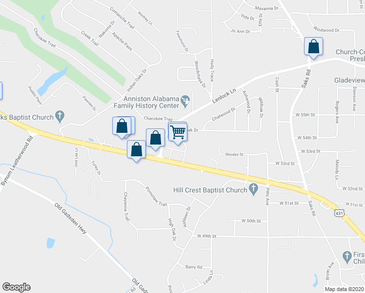 map of restaurants, bars, coffee shops, grocery stores, and more near 2495 U.S. 431 in Anniston