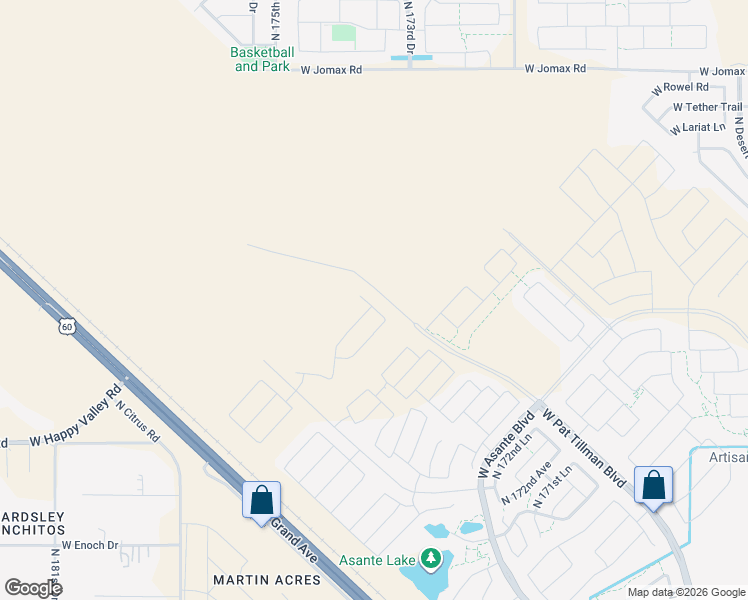 map of restaurants, bars, coffee shops, grocery stores, and more near North Pat Tillman Boulevard in Surprise