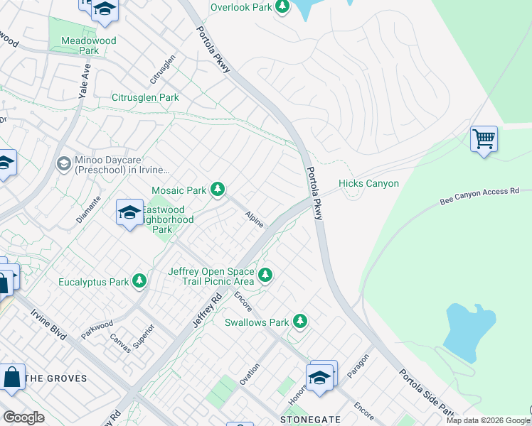 map of restaurants, bars, coffee shops, grocery stores, and more near 103 Omar in Irvine
