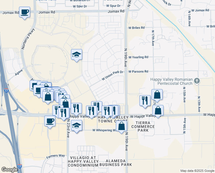map of restaurants, bars, coffee shops, grocery stores, and more near 25417 North 20th Avenue in Phoenix