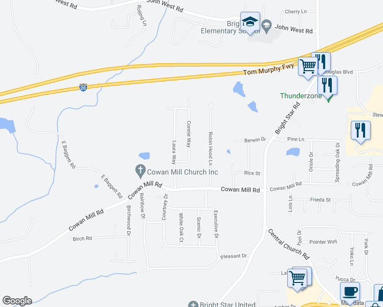 map of restaurants, bars, coffee shops, grocery stores, and more near 3294 Connie Way in Winston