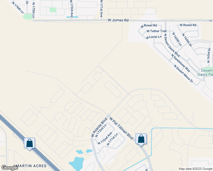 map of restaurants, bars, coffee shops, grocery stores, and more near North Pat Tillman Boulevard in Surprise