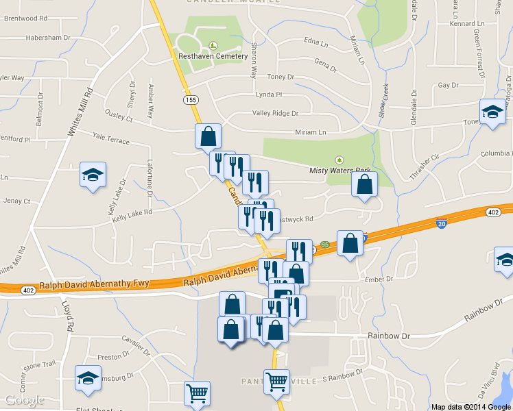 map of restaurants, bars, coffee shops, grocery stores, and more near 2522 Candler Road in Decatur
