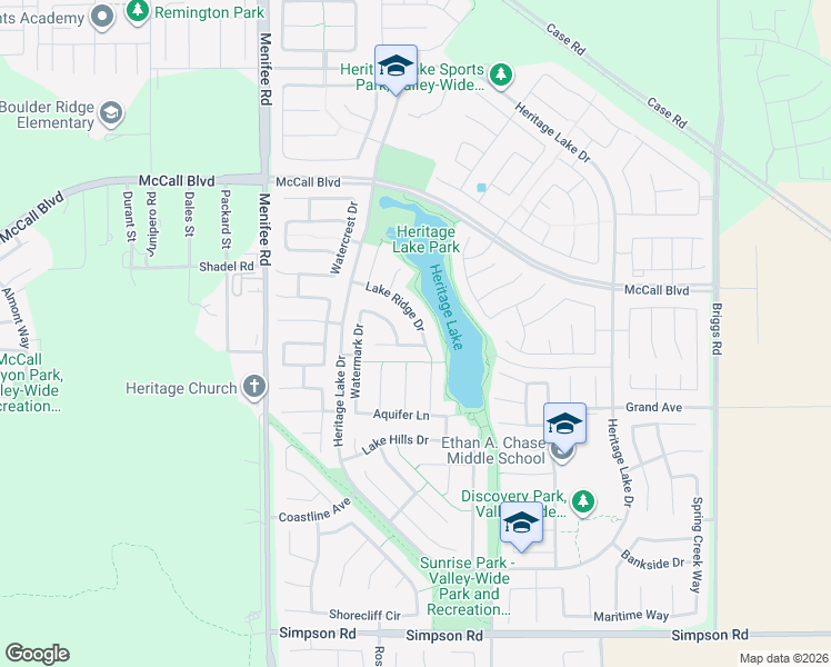 map of restaurants, bars, coffee shops, grocery stores, and more near 27829 Lake Ridge Drive in Menifee
