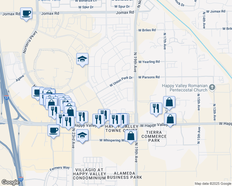 map of restaurants, bars, coffee shops, grocery stores, and more near 25417 North 20th Avenue in Phoenix
