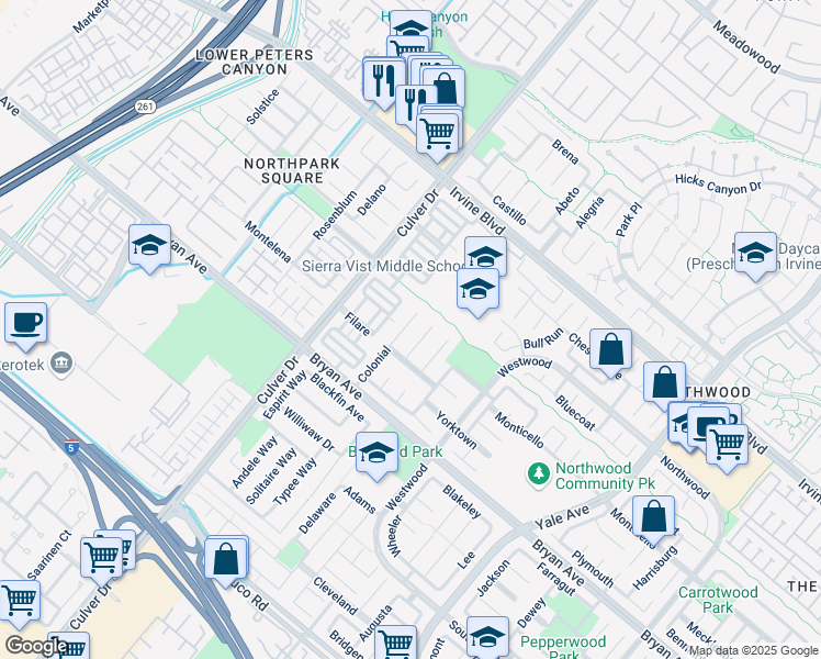 map of restaurants, bars, coffee shops, grocery stores, and more near 37 Colonial in Irvine