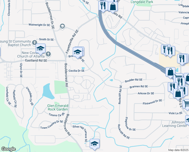map of restaurants, bars, coffee shops, grocery stores, and more near 1951 Brannen Road Southeast in Atlanta