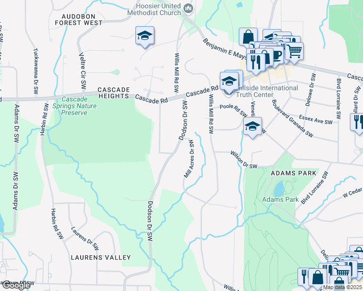 map of restaurants, bars, coffee shops, grocery stores, and more near 1433 Dodson Drive Southwest in Atlanta
