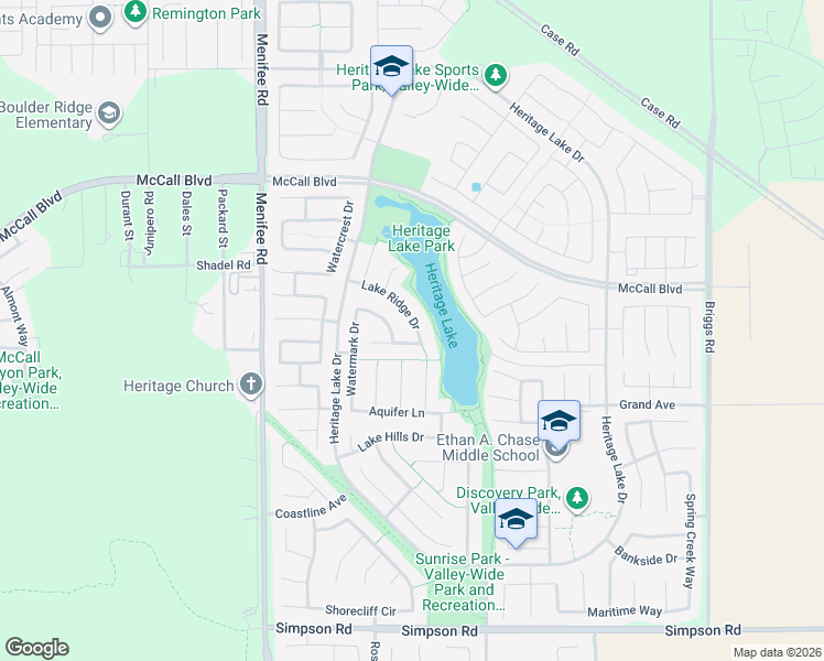 map of restaurants, bars, coffee shops, grocery stores, and more near 27829 Lake Ridge Drive in Menifee